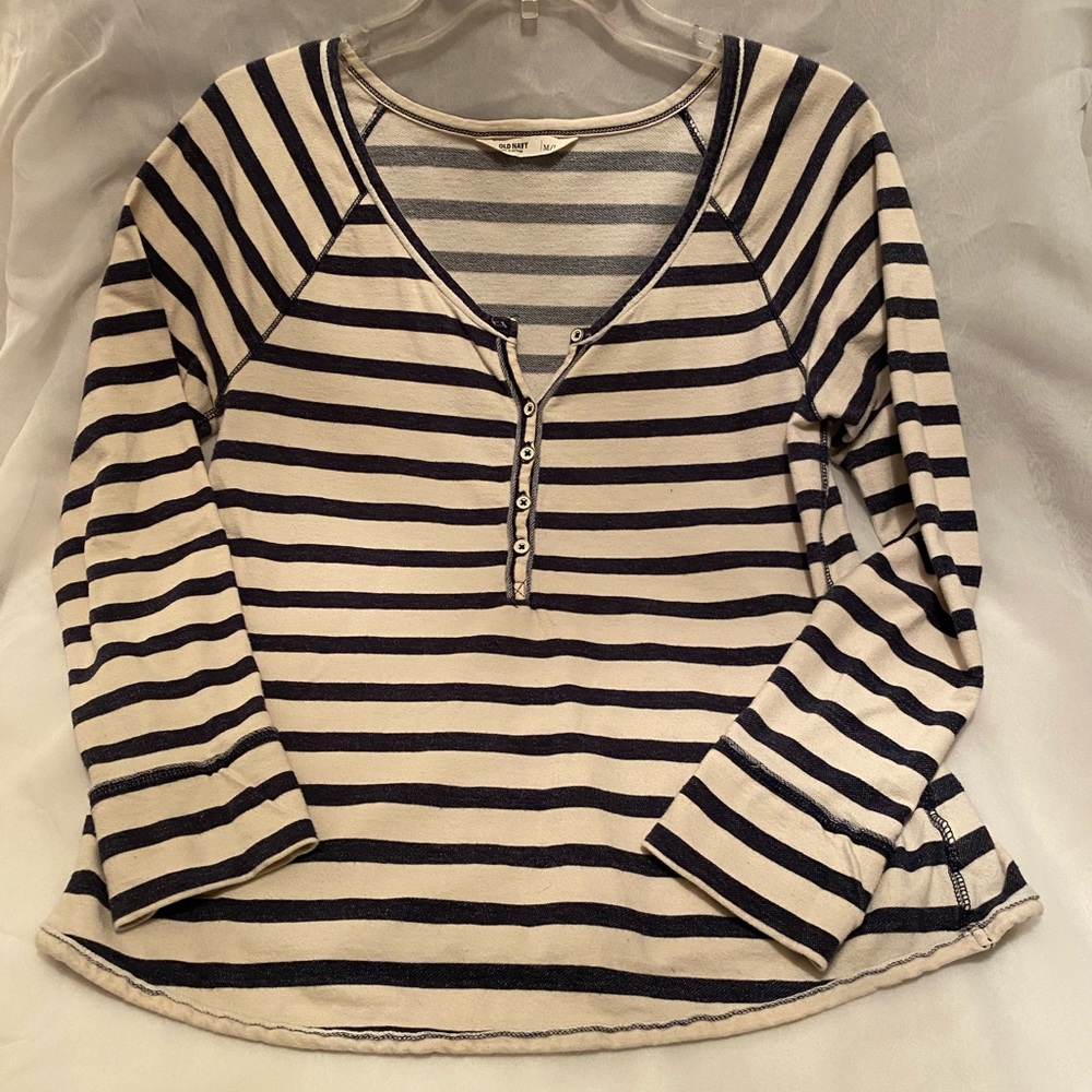Navy & White Long Sleeve with Buttons